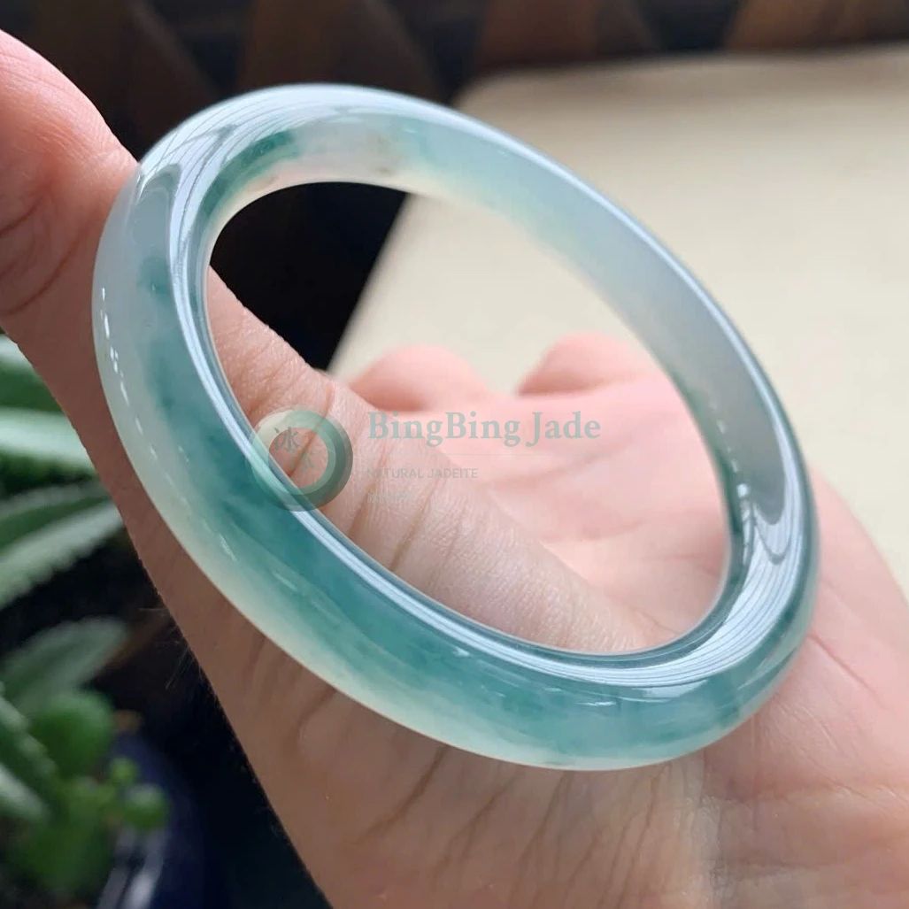 Icy Seafoam Floating Green Jadeite Bangle 53mm