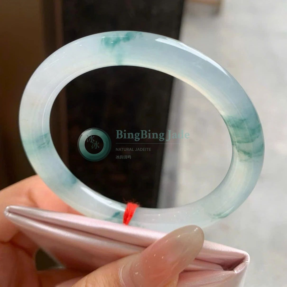 Icy Mist with Floating Blue-Green Veils — Round Bar Bangle 52.5mm