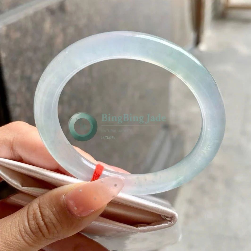 Icy Glacier Round Bangle 52mm — Pale Blue Jelly Translucency