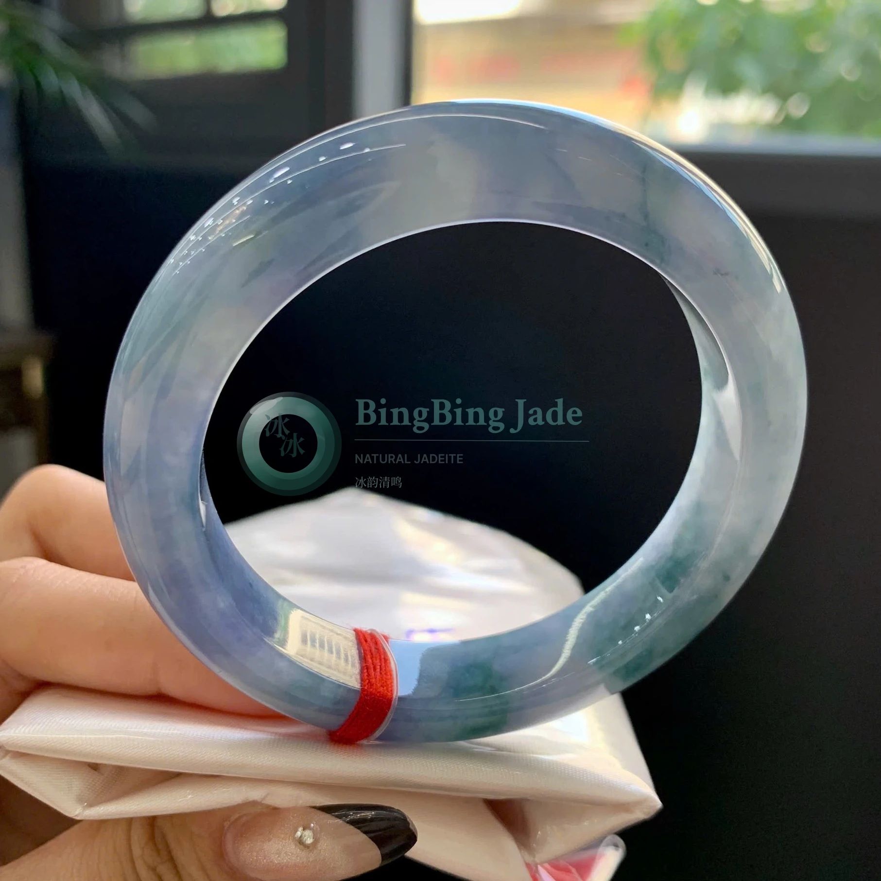 Monet Lavender-Blue Floating Green Jadeite Bangle 55mm
