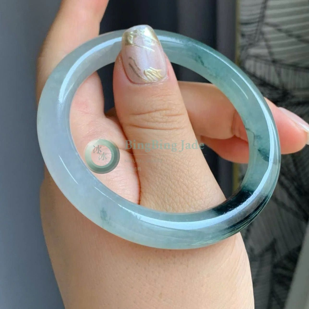 Icy Blue-Green with Deep Teal Bloom Bangle 53mm
