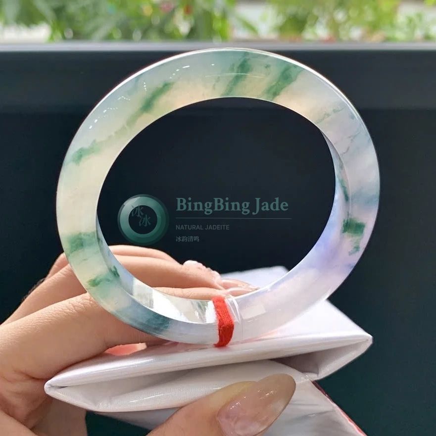 Icy Lavender & Floating Emerald Jadeite Bangle 55.6mm