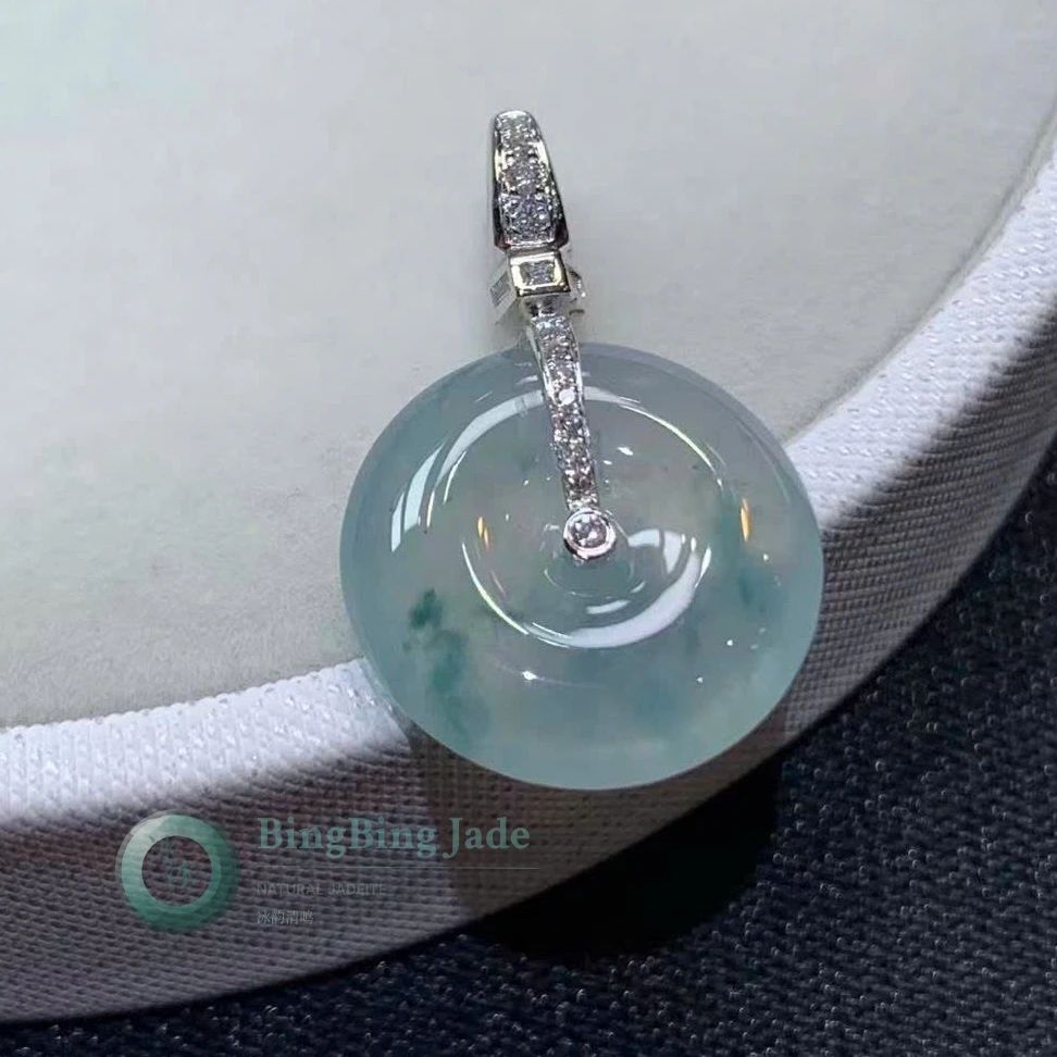Icy Aqua Ping An Kou Pendant with Drifting Moss Veils