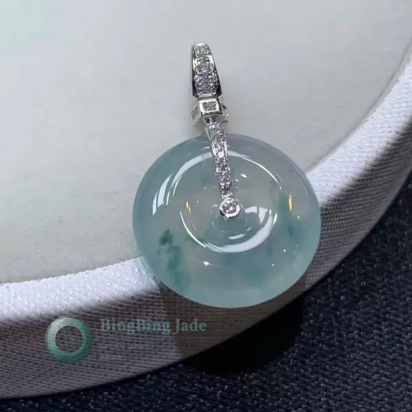 Icy Aqua Ping An Kou Pendant with Drifting Moss Veils