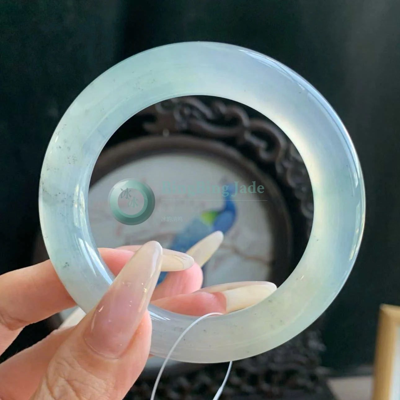 Icy Glacier Jelly Bangle with Dark Speckle Accents 53mm