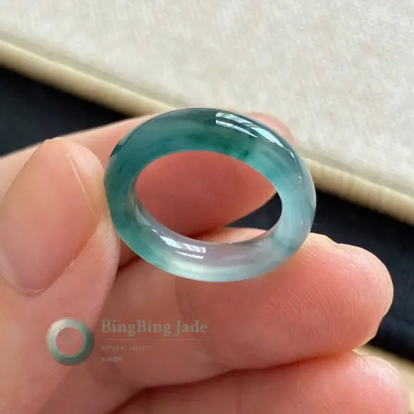 Icy Teal Floating Green Jadeite Ring 14.1mm
