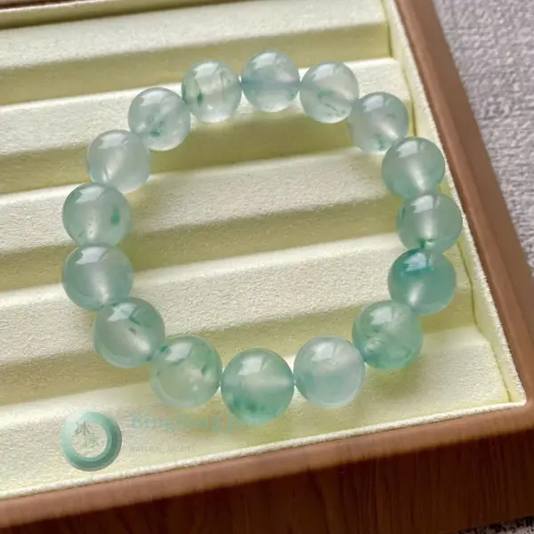 Icy Dewdrop Floating Green Jadeite Bracelet 12.6mm