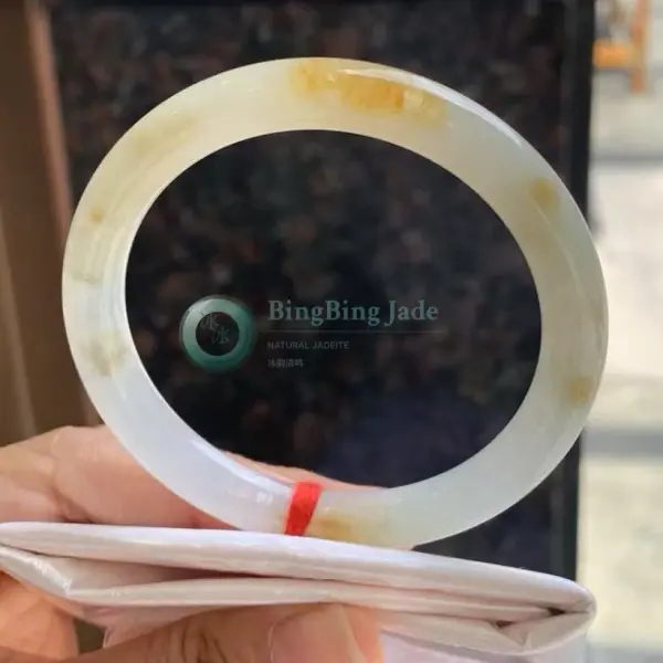 Warm Honey Skin on Milky White Jadeite Bangle 52mm