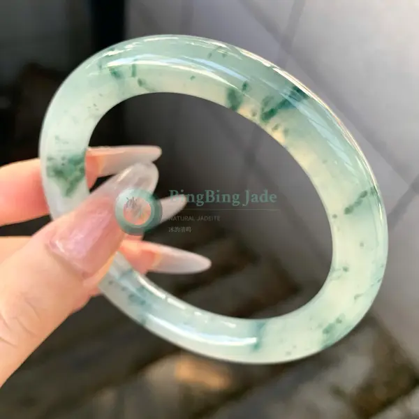 Icy Celadon with Floating Emerald Clouds Bangle 55mm