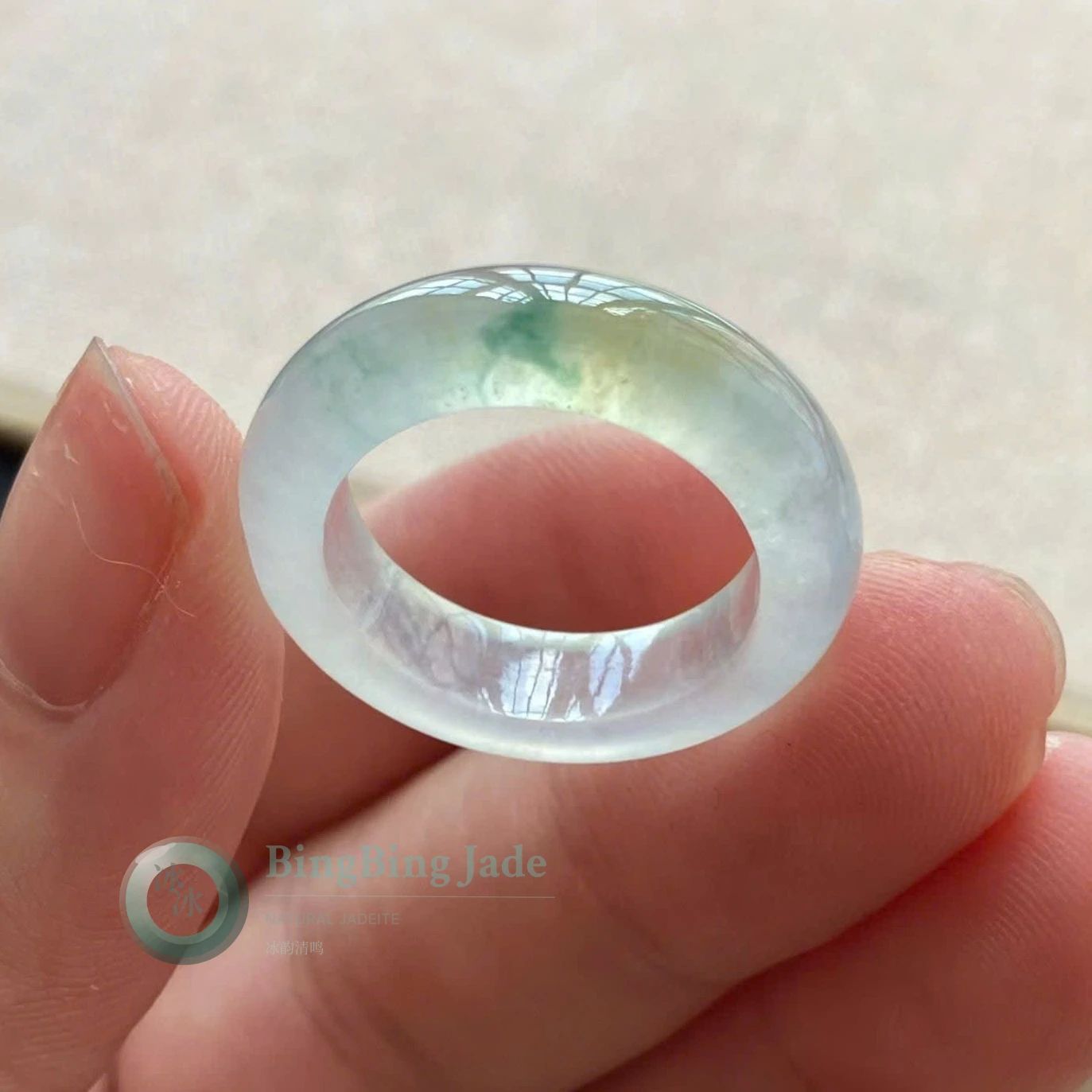 Icy Tricolor Jadeite Ring — Floating Green, Lavender & Honey Glow, Size 15