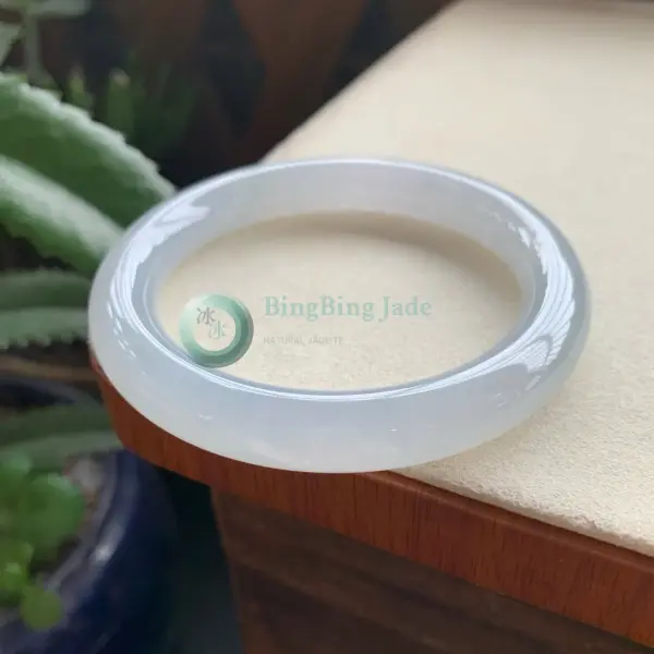 Icy Moonlight Veil Ethereal Jadeite Bangle 52.8mm