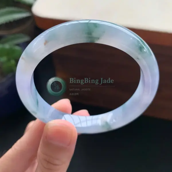 Monet Sky Lavender-Ice Bangle with Floating Green Wisps 54.6mm