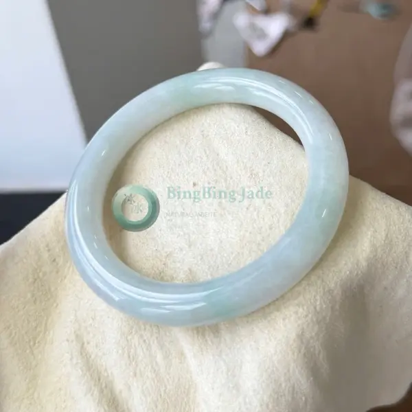 Soft Dewy Glow with Faint Green Kiss — Round Bar Bangle 60.5mm