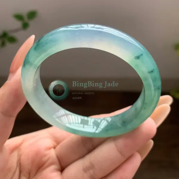 Icy Seafoam with Floating Emerald Veins Bangle 55mm