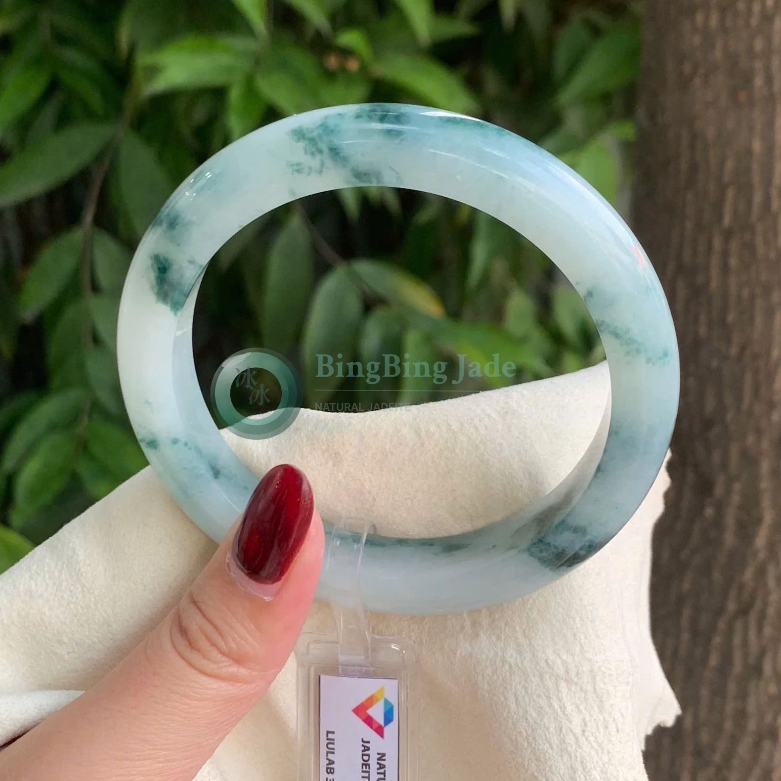 Pale Blue with Floating Emerald Clouds Bangle 60mm