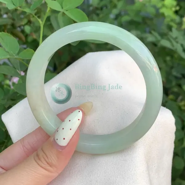 Soft Spring Celadon Jadeite Bangle 59mm — Gentle Glow with Quiet Depth