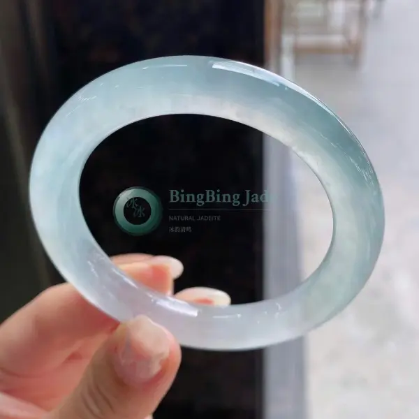 Icy Aqua Floating Mist Jadeite Bangle 51.5mm