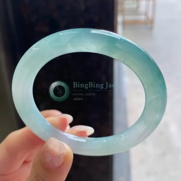 Icy Aqua Floating Green Jadeite Bangle 51mm