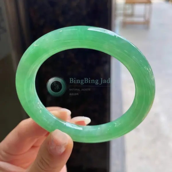 Vivid Spring Green Jadeite Bangle 54mm — Lush Saturation with Gentle Glow