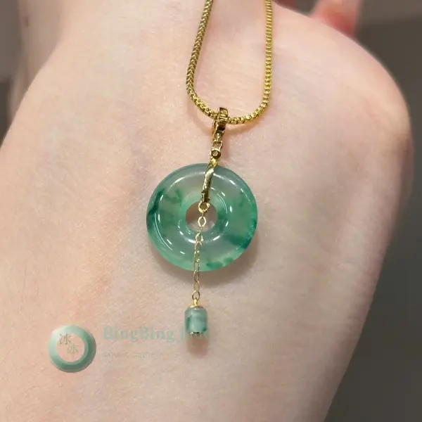 Floating Emerald Donut Pendant with Gold Bail