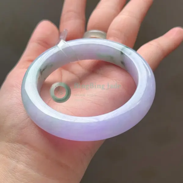 Lavender Haze with Spring Green Whispers — Jadeite Bangle 53mm