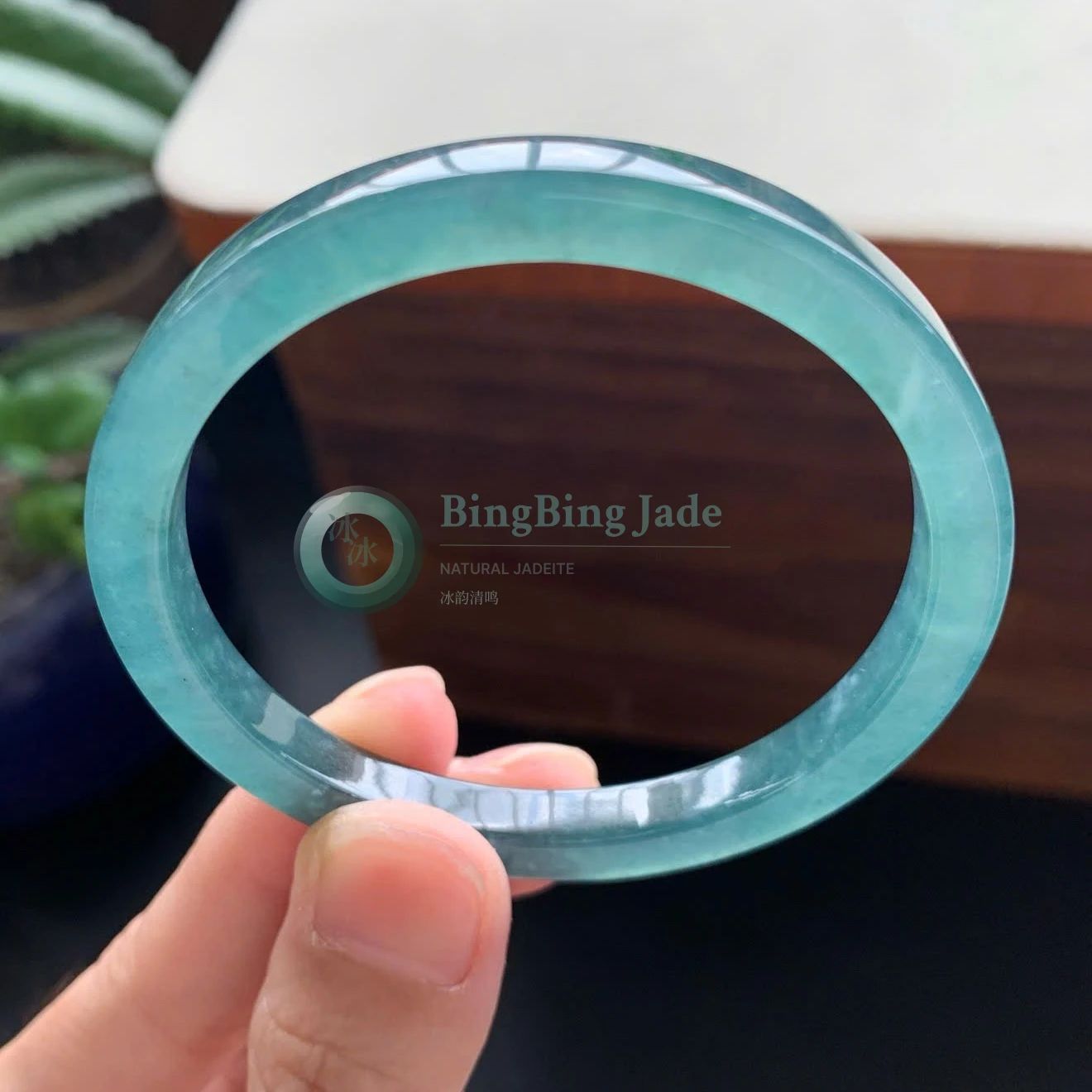 Icy Seafoam Translucent Jadeite Bangle 53mm