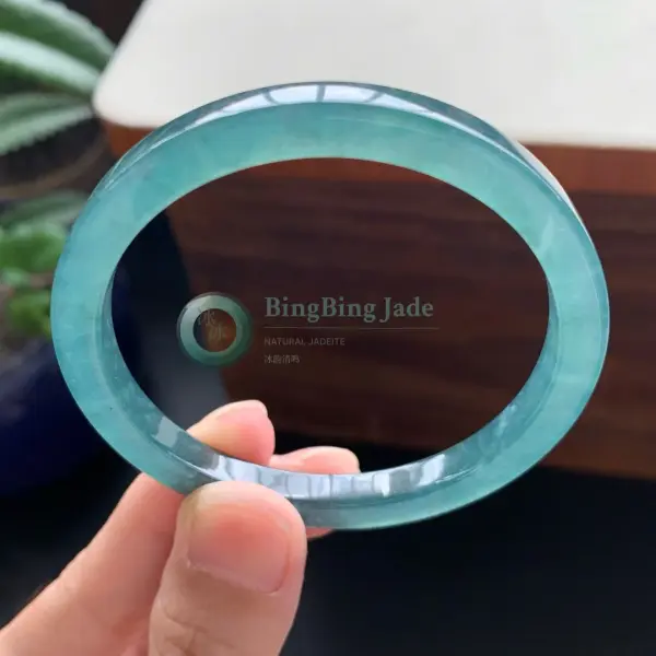 Icy Seafoam Translucent Jadeite Bangle 53mm