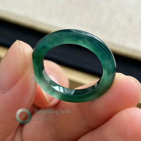 Deep Emerald Floating Green Jadeite Band Ring 17.2mm