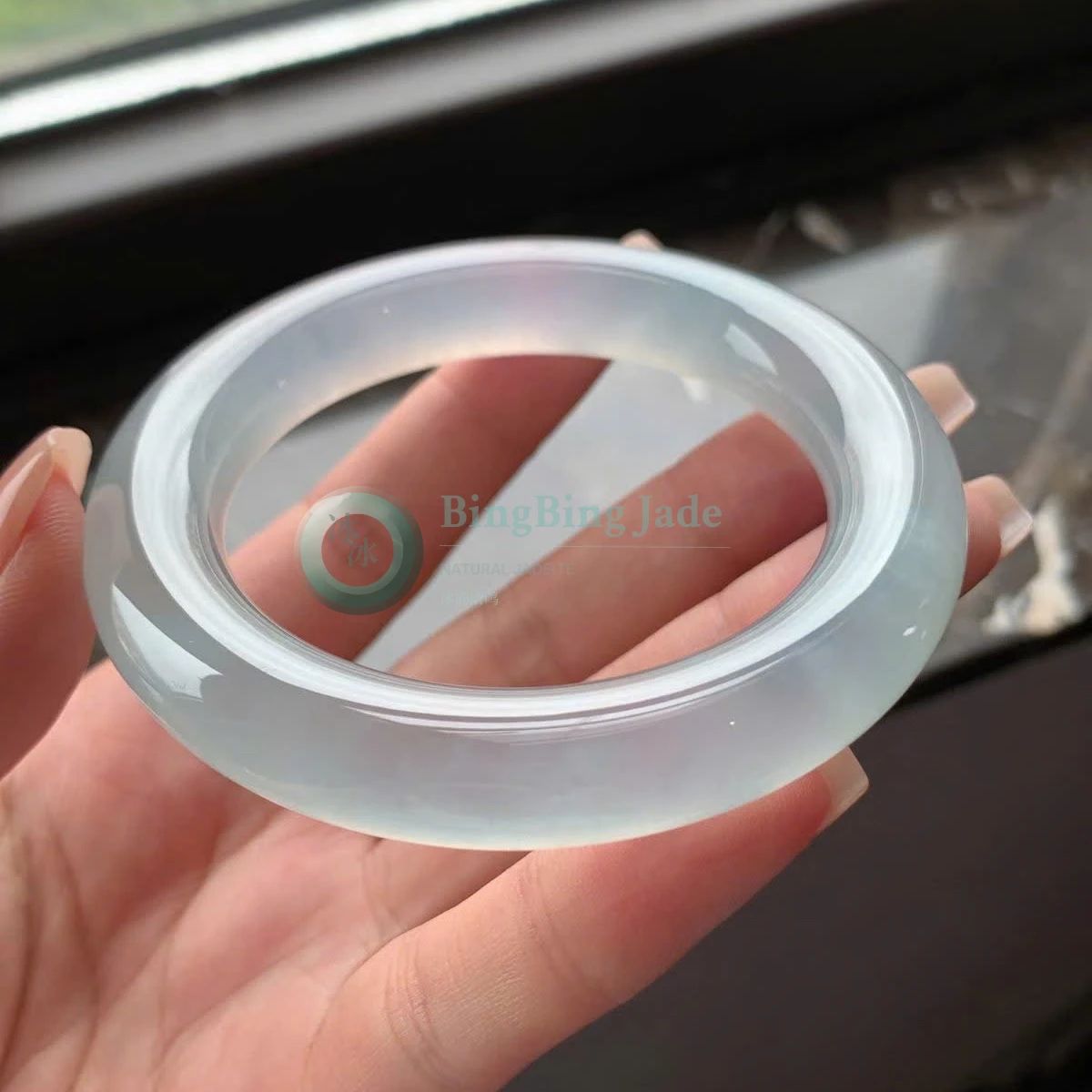 Icy Veil Jelly Bangle 54.6mm — Near-Glassy Translucence