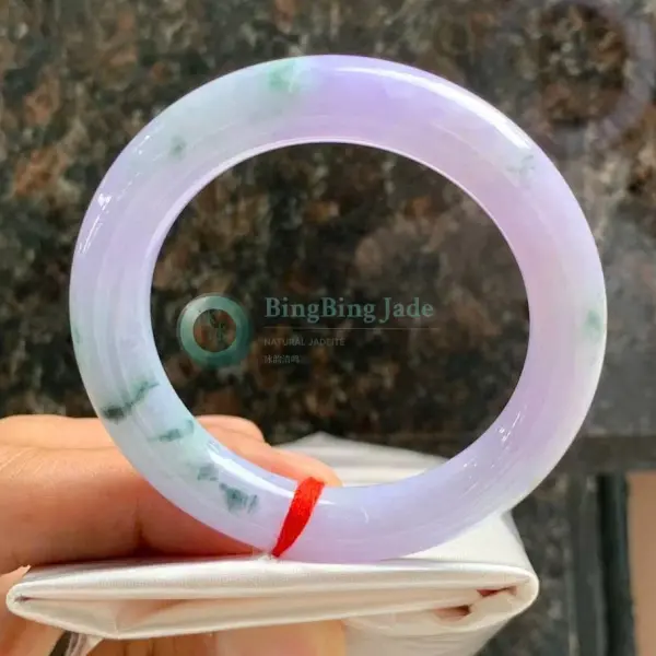 Lavender Spring with Floating Green Wisps — Chopstick Round Bangle 52.5mm