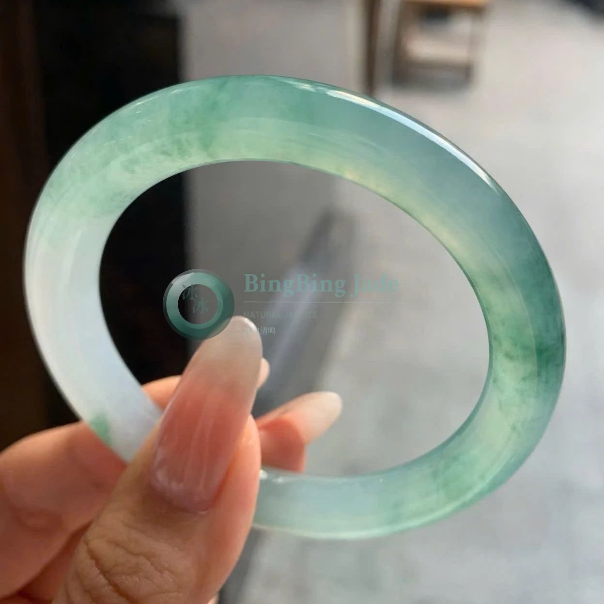 Spring Mist with Emerald Bloom Jadeite Bangle 51mm