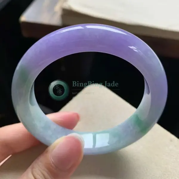 Lavender Dream with Floating Green Whispers — Jadeite Bangle 53mm