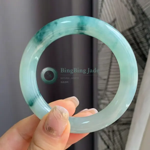 Aqua with Floating Teal Blooms Round Bangle 52mm