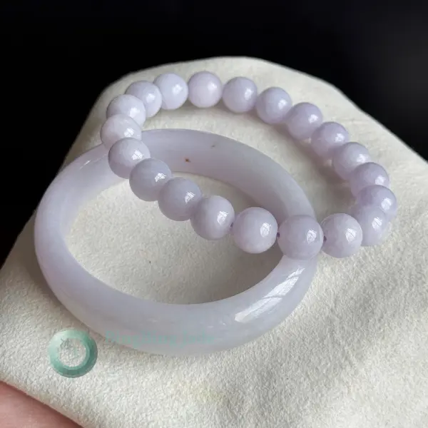 Lilac Rose Jadeite Bangle & Bead Bracelet Combo ~52mm