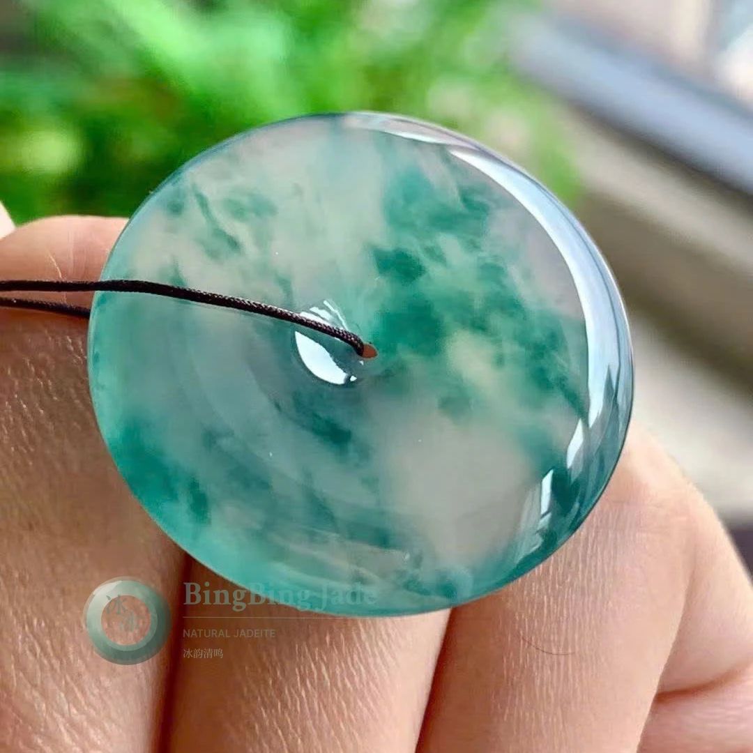 Icy Teal Clouds Floating in Glass — Ping An Kou 29.8mm