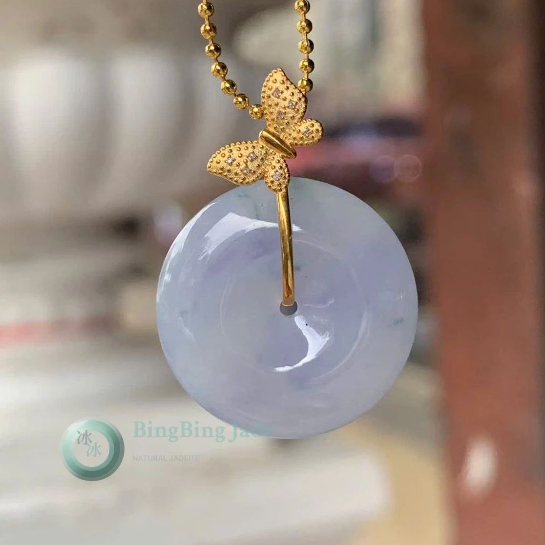 Monet Lavender Ping An Kou Pendant in 18K Gold Butterfly Setting