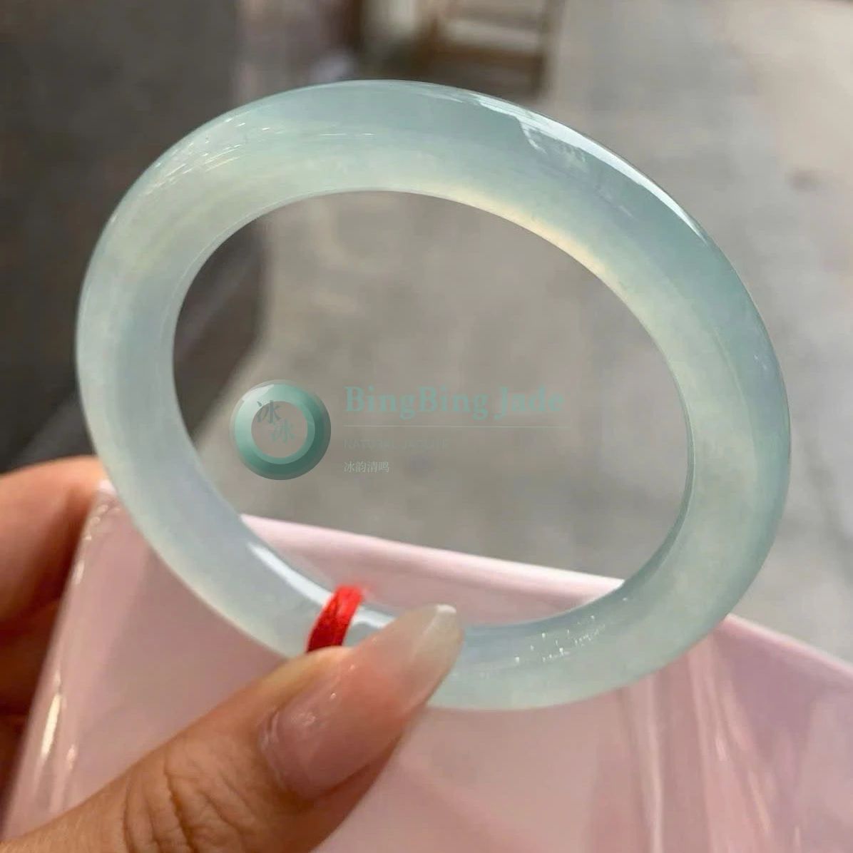 Icy Pale Celadon Jelly Bangle 54mm — Soft Mint Glow