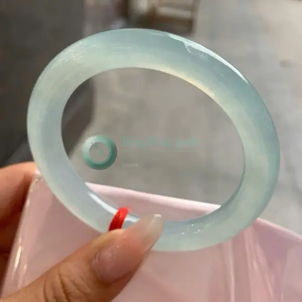 Icy Pale Celadon Jelly Bangle 54mm — Soft Mint Glow
