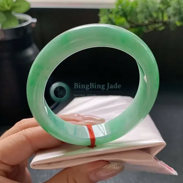 Spring Meadow Translucent Round Bangle 53mm — Floating Emerald Patches