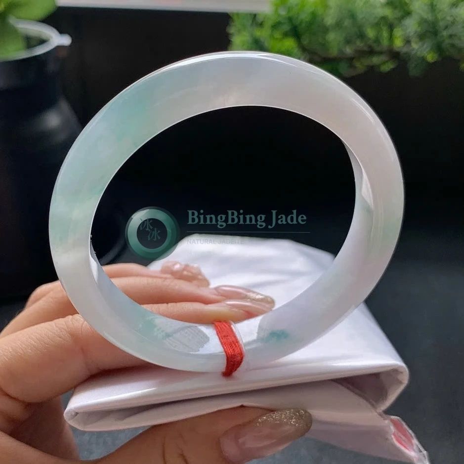 Icy Milkwater Bangle with Drifting Green Wisps 56mm