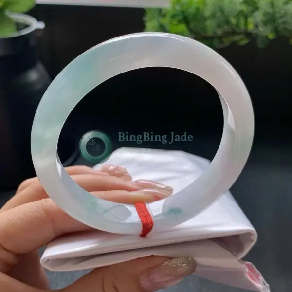 Icy Milkwater Bangle with Drifting Green Wisps 56mm