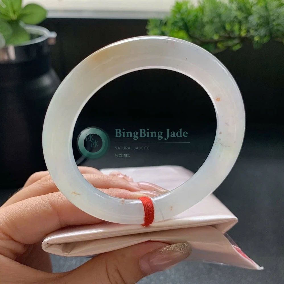 Luminous White Jadeite Bangle 53mm — Soft Glow with Honey Whispers