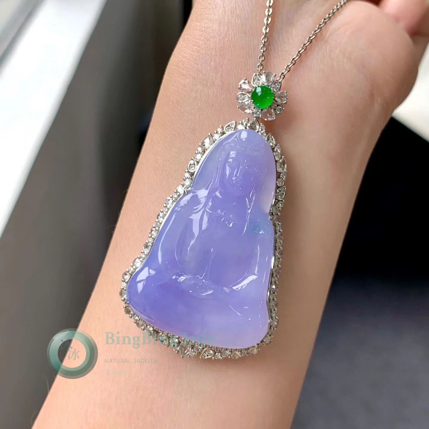 Lavender Guanyin Pendant in Serene Violet Translucency