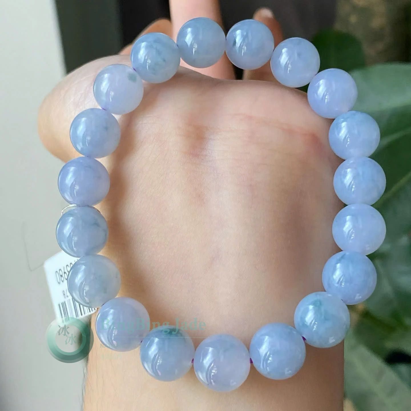 Lavender Mist Jadeite Bracelet 10mm — Soft Lilac with Floating Green Wisps