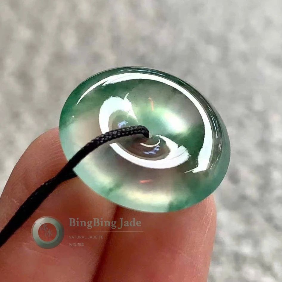 High Icy Floating Green Jadeite Ping An Kou 19mm