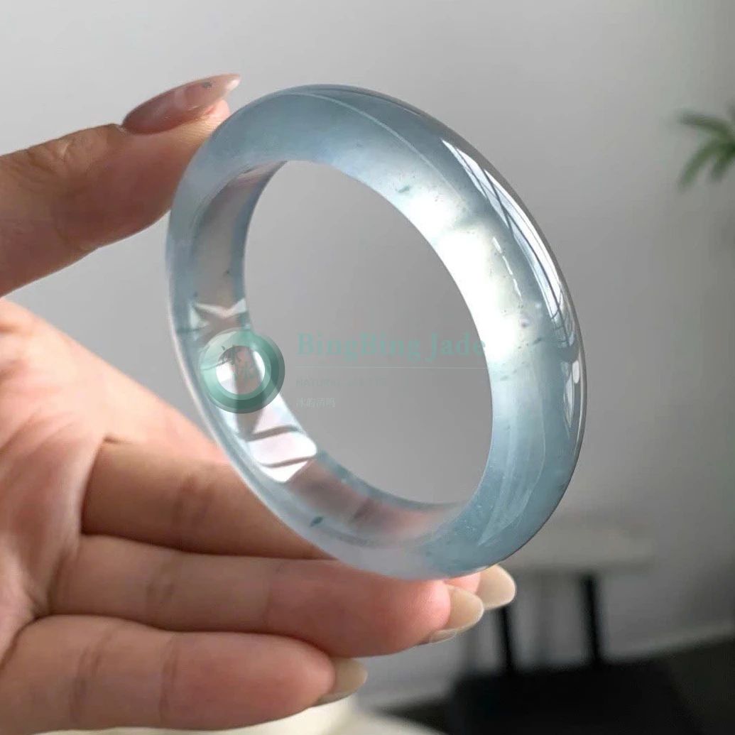 Glacial Blue-Steel Glass Jadeite Bangle 53.5mm — Frozen Fluorescence