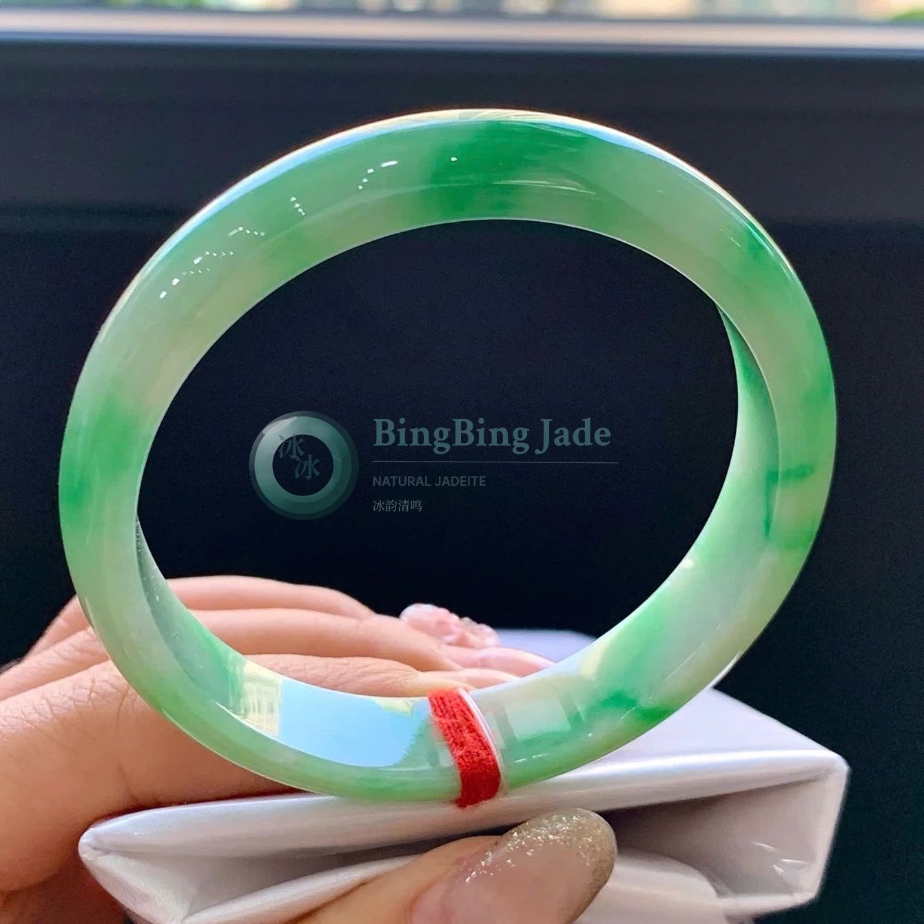 Spring Meadow Floating Green Jadeite Bangle 55mm