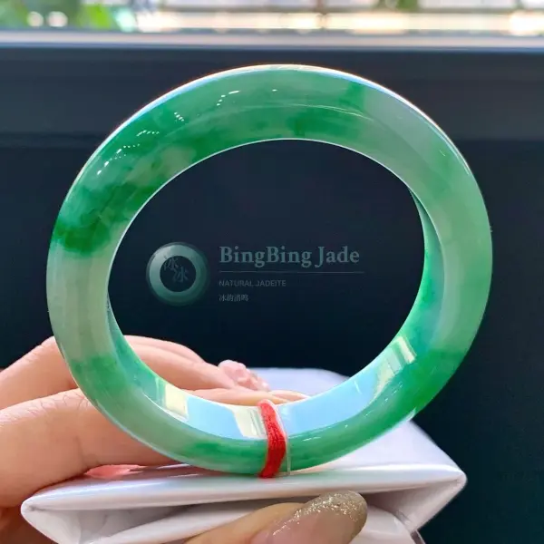 Spicy Emerald Drift on Pastel Celadon Bangle 52mm