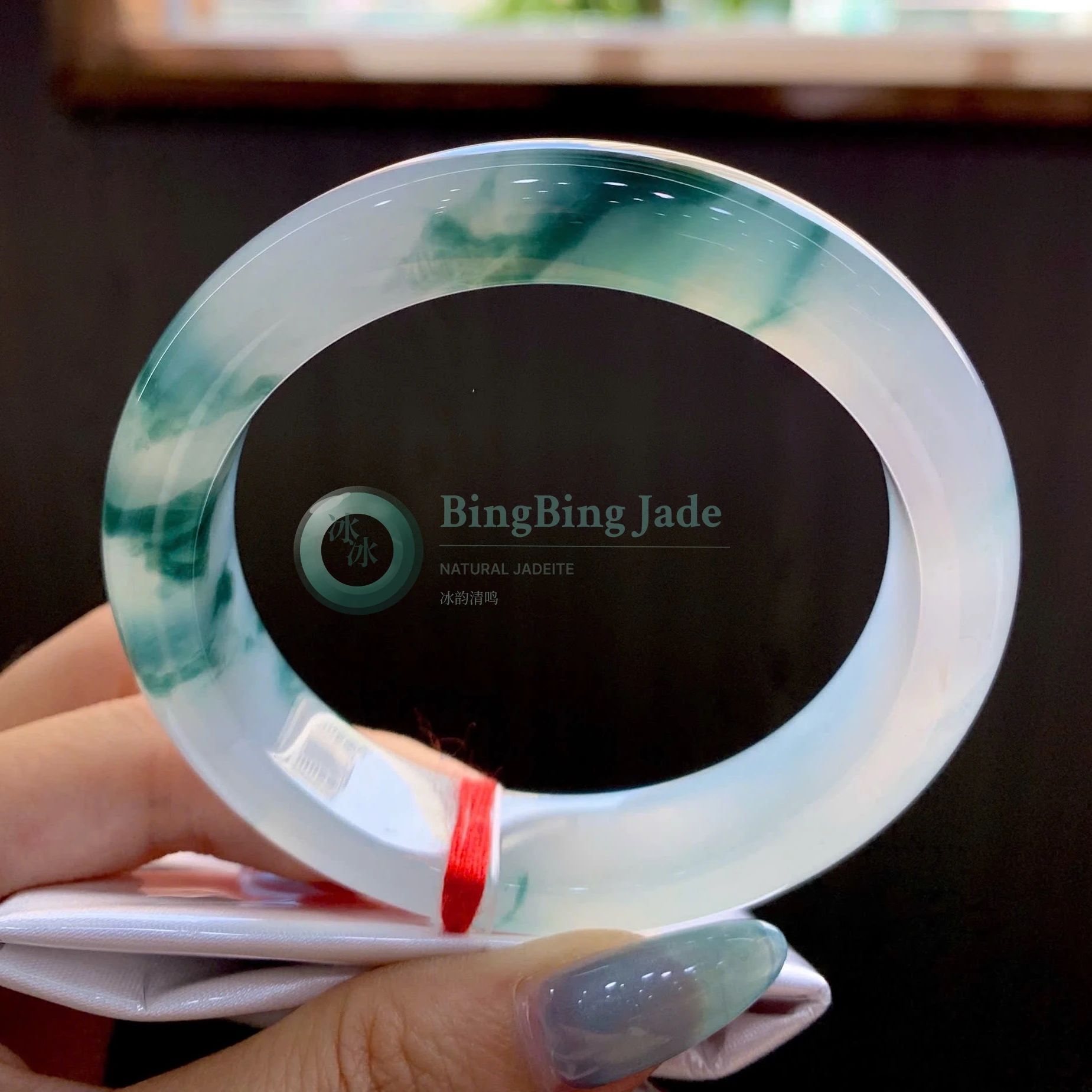 Icy Bangle with Drifting Emerald Clouds 56mm