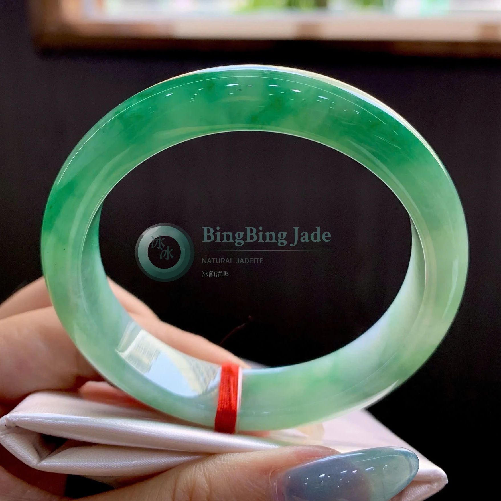 Vivid Spring Green Floating Emerald Jadeite Bangle 53mm